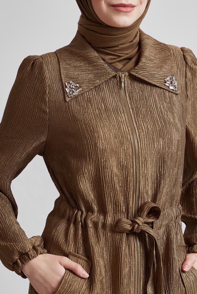 Vêtements hijab BRUN VESTE JACQUARD 45392 - ALVİNA