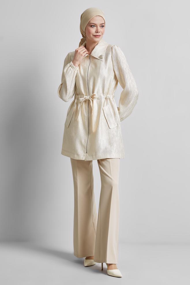 Vêtements hijab BEIGE VESTE JACQUARD 45392 - ALVİNA