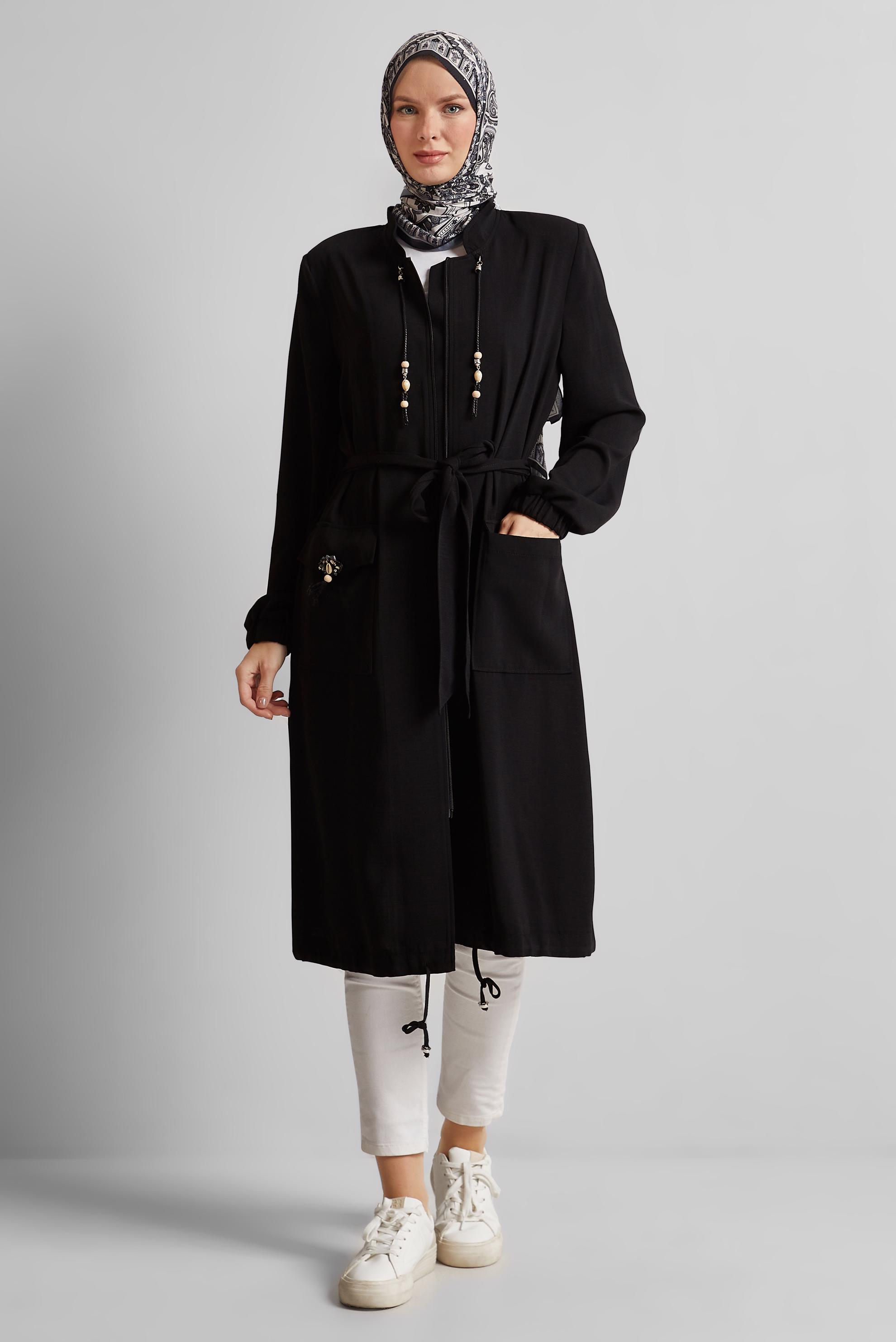 Vêtements hijab NOIR VESTE CEINTURÉE 45393