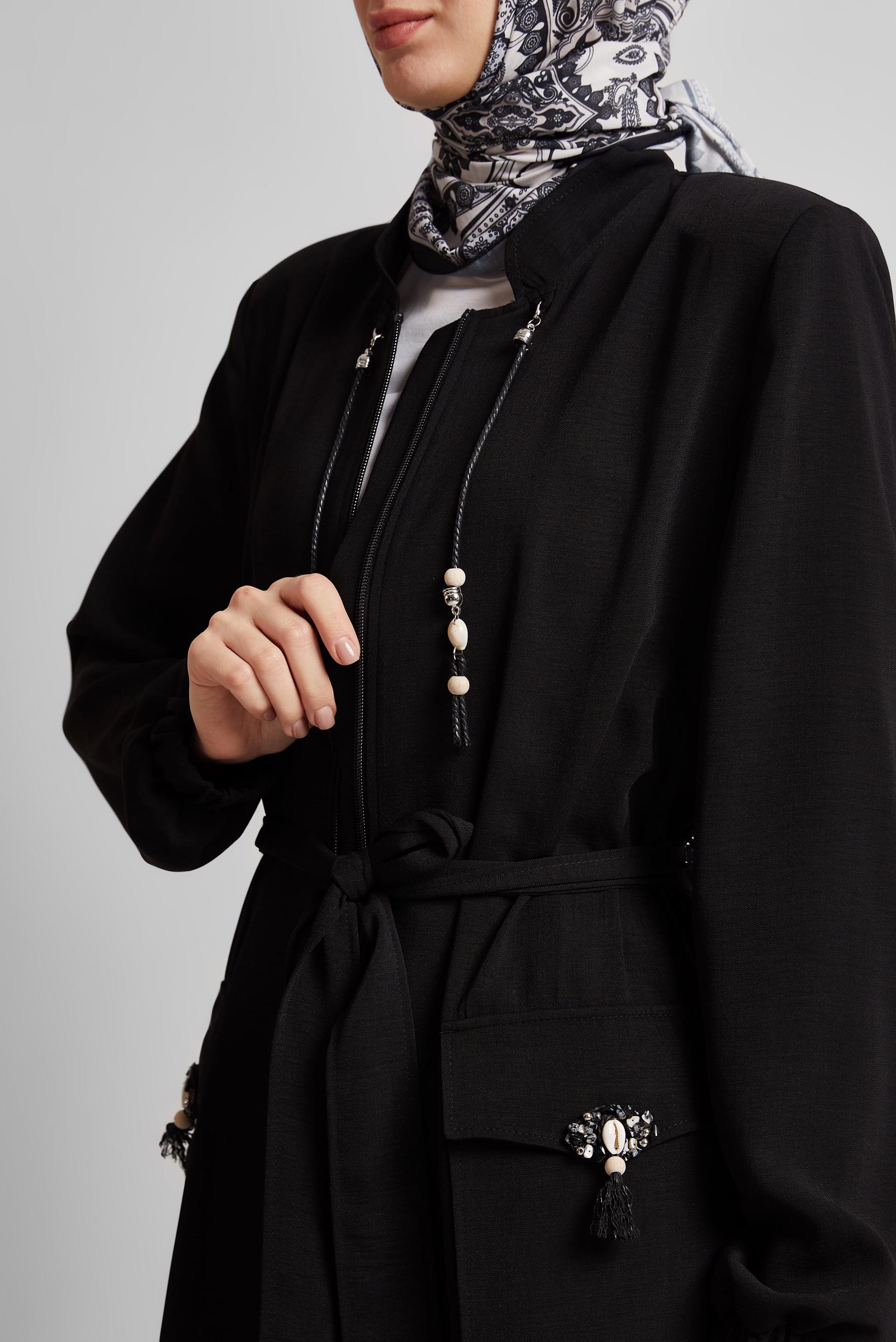 Vêtements hijab NOIR VESTE CEINTURÉE 45393