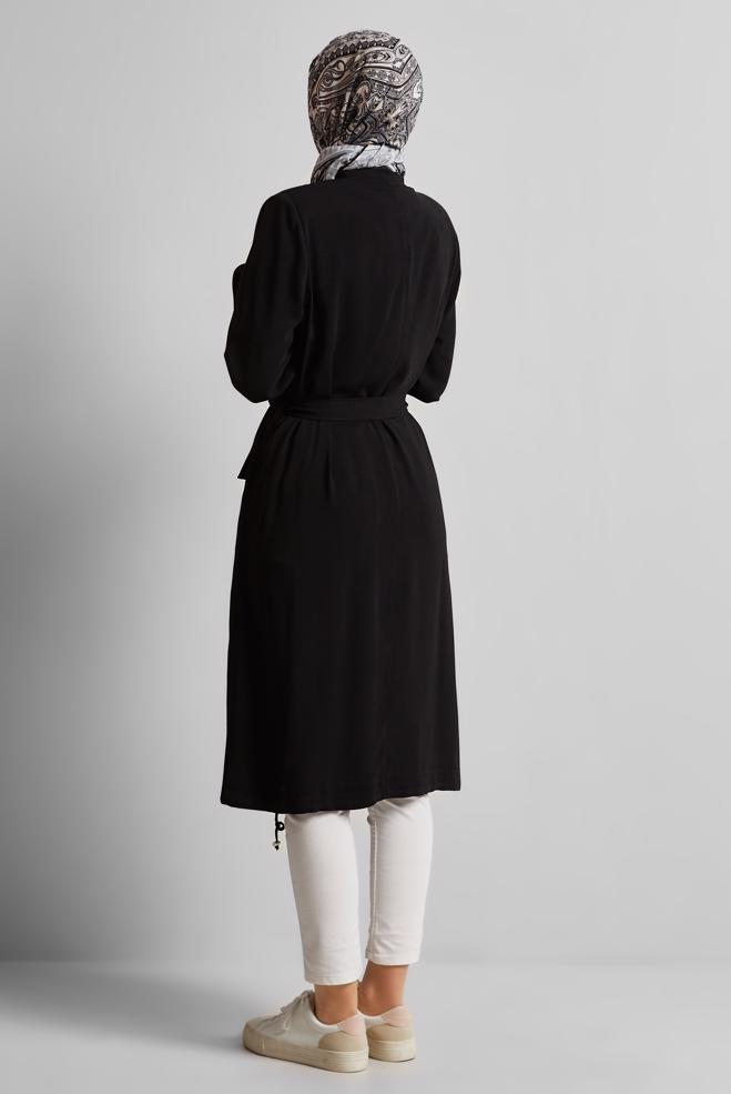 Hijab clothing BLACK BELTED JACKET 45393 - ALVİNA