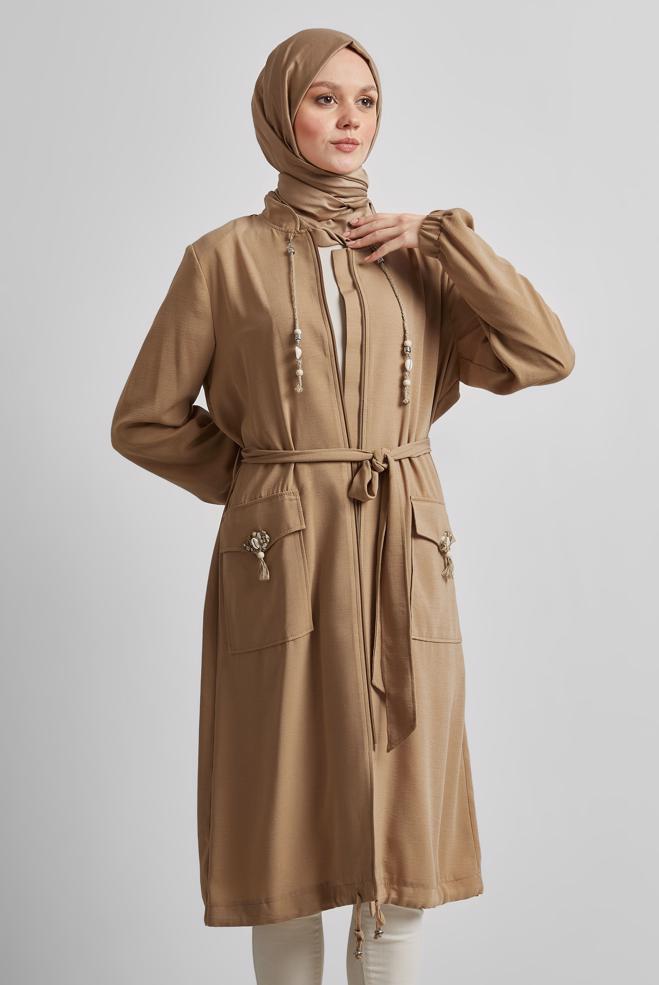 Hijab clothing BROWN BELTED JACKET 45393 - ALVİNA