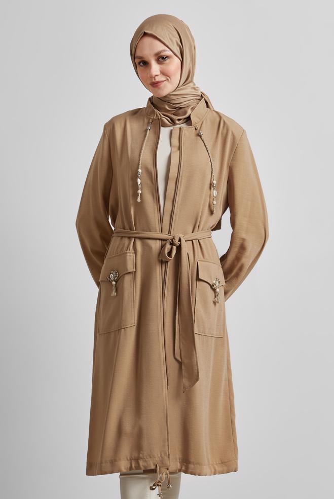Hijab clothing BROWN BELTED JACKET 45393 - ALVİNA