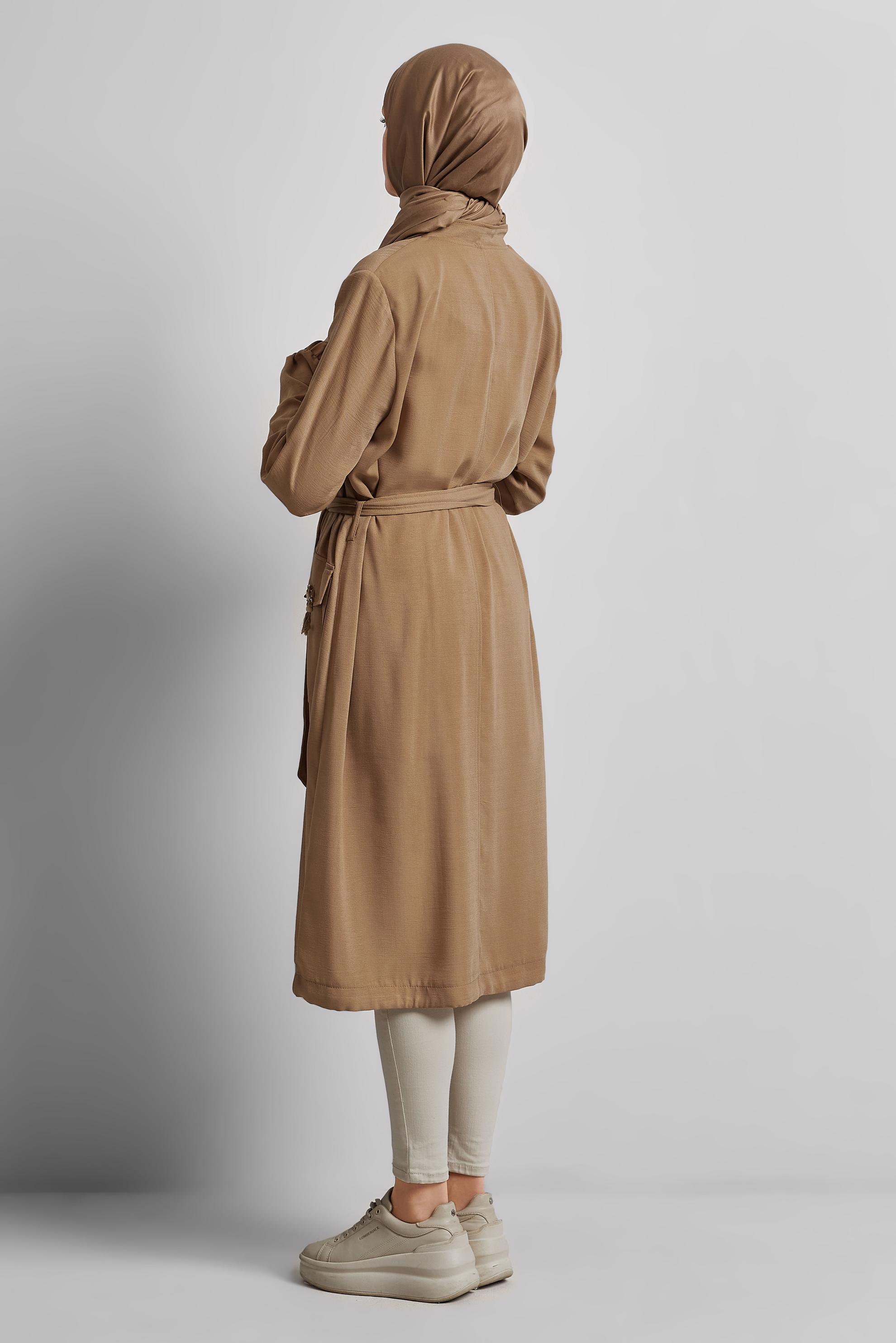 Vêtements hijab BRUN VESTE CEINTURÉE 45393