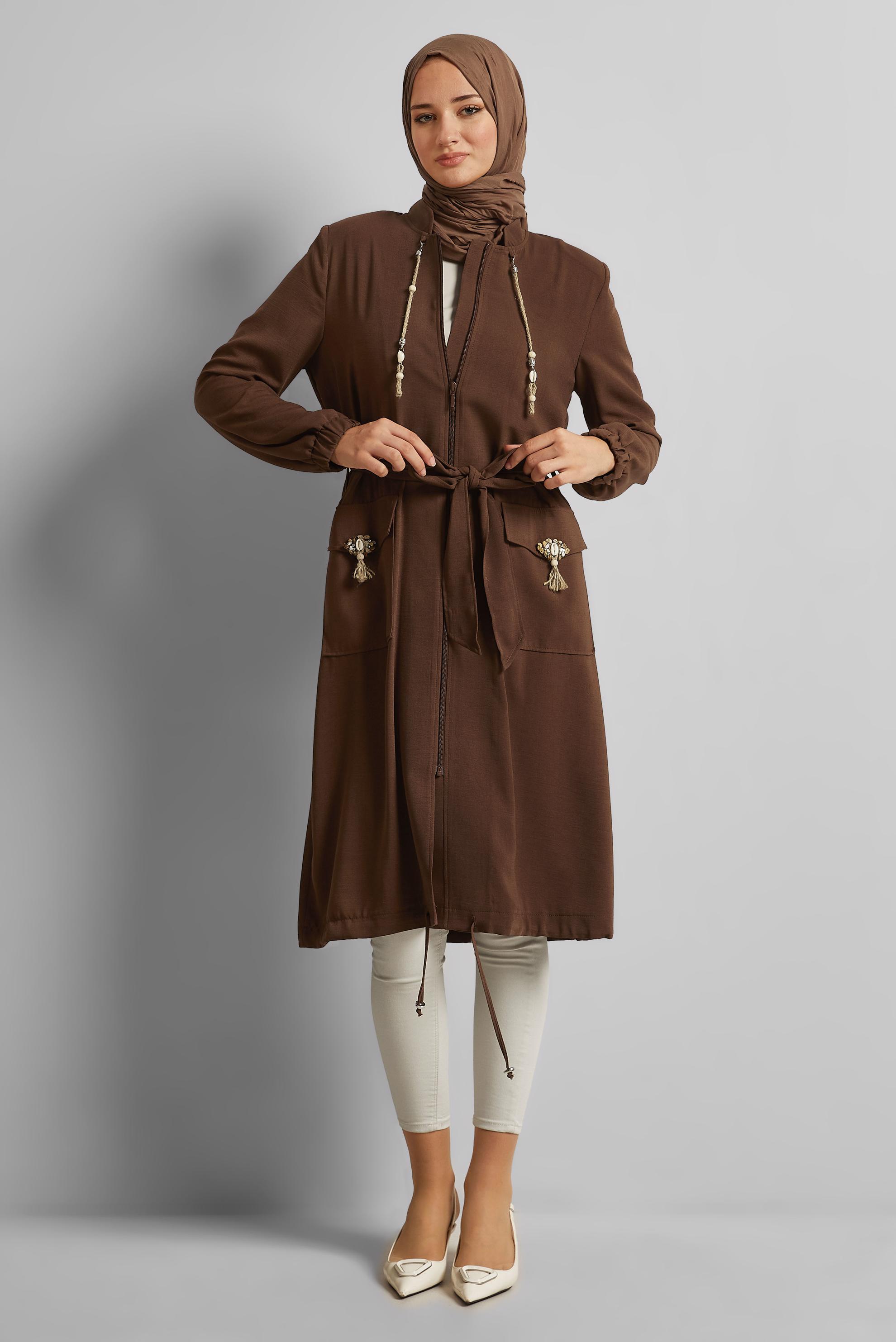 Vêtements hijab BRUN VESTE CEINTURÉE 45393