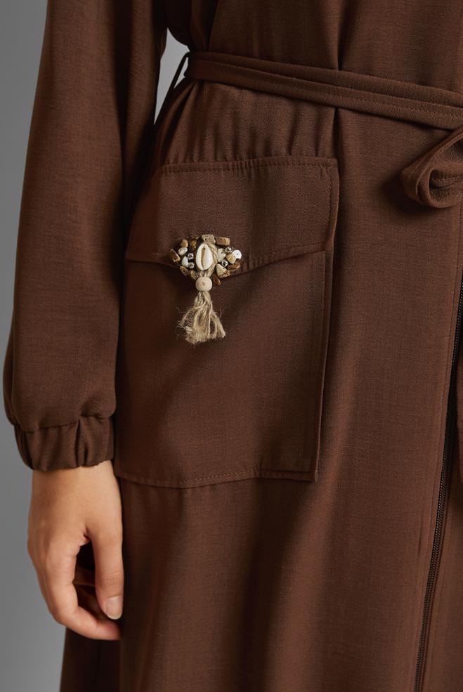 Hijab clothing BROWN BELTED JACKET 45393 - ALVİNA
