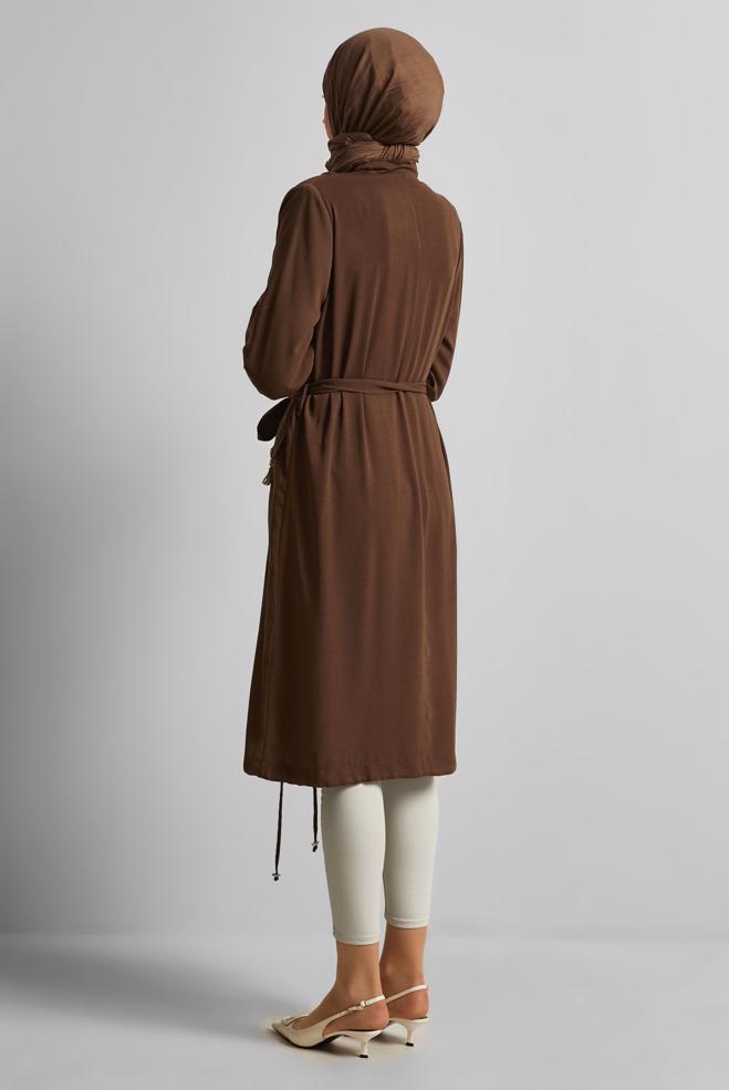 Hijab clothing BROWN BELTED JACKET 45393 - ALVİNA