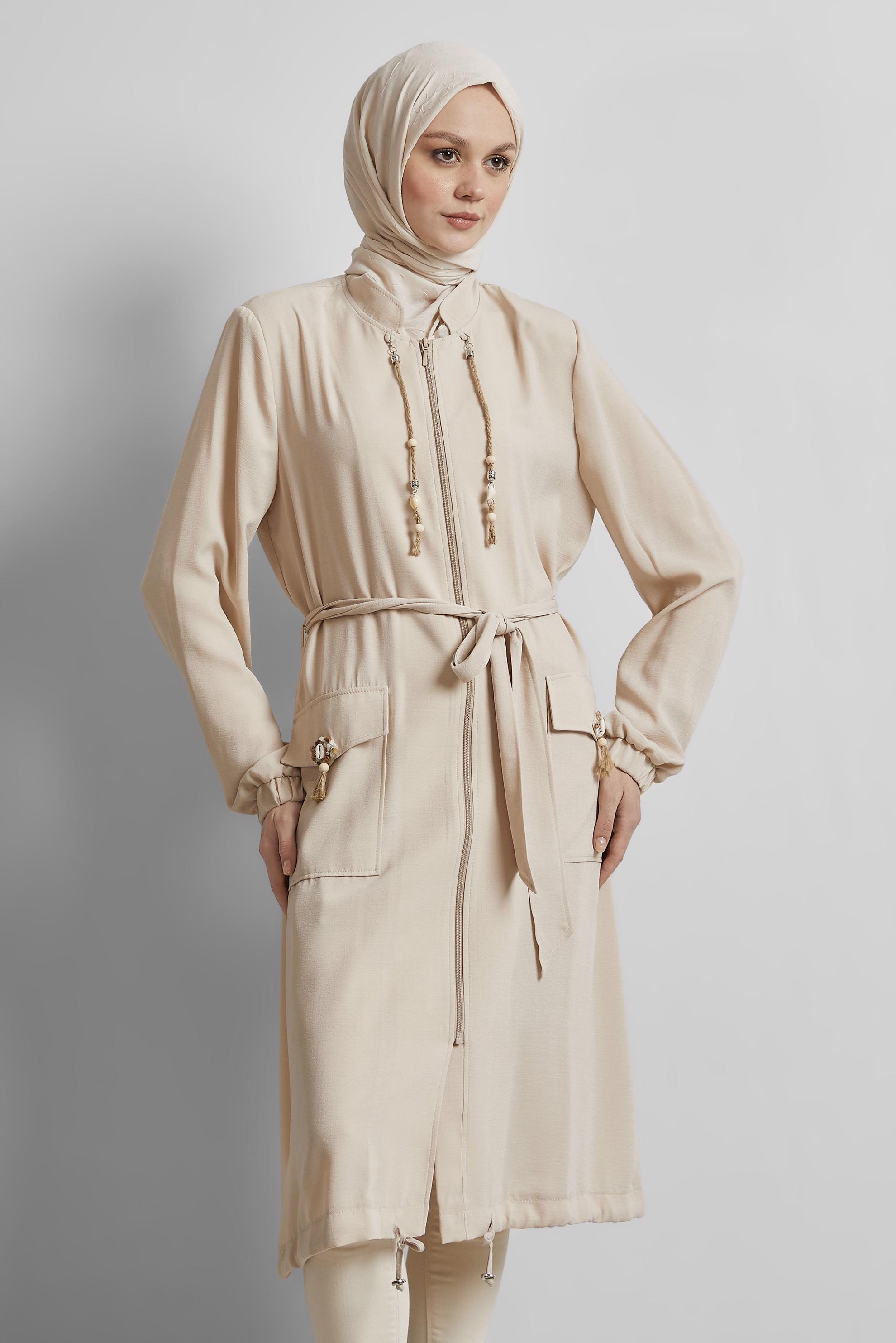Vêtements hijab BEIGE VESTE CEINTURÉE 45393