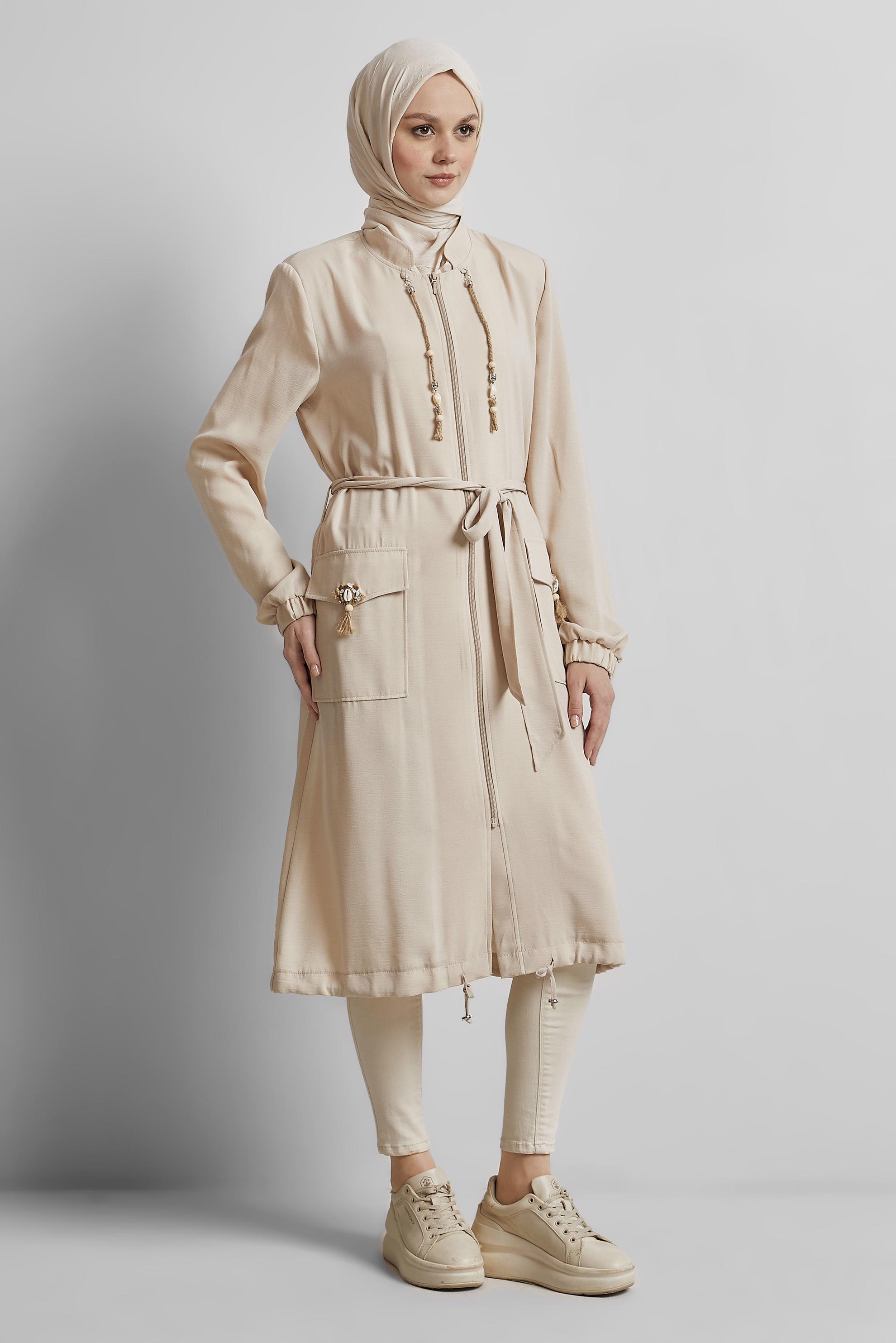 Vêtements hijab BEIGE VESTE CEINTURÉE 45393