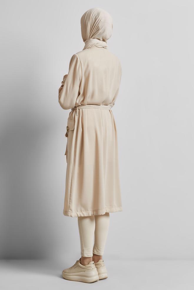 Hijab clothing BEIGE BELTED JACKET 45393 - ALVİNA