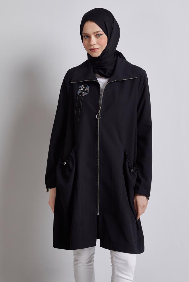 Hijab clothing BLACK ZIPPERED JACKET 45396  - ALVİNA