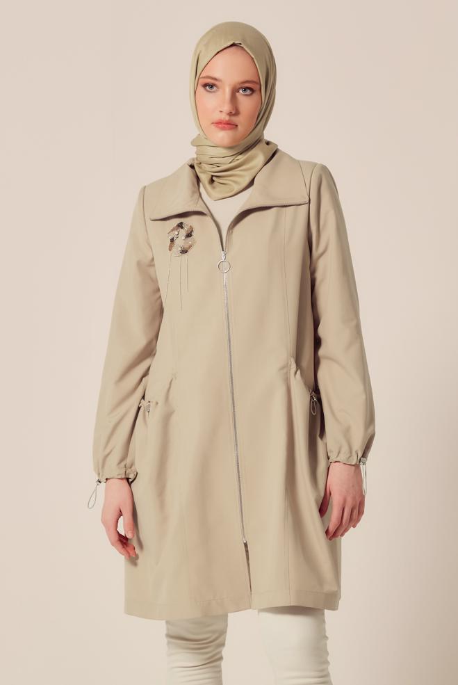 Vêtements hijab BEIGE VESTE ZIPPÉE 45396  - ALVİNA