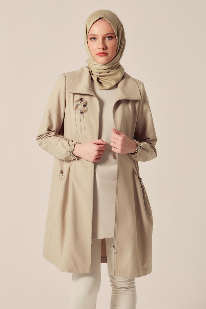 Vêtements hijab BEIGE VESTE ZIPPÉE 45396  - ALVİNA
