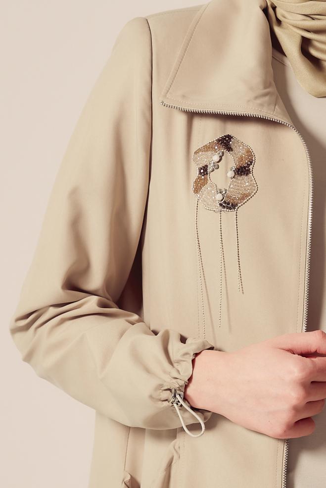 Vêtements hijab BEIGE VESTE ZIPPÉE 45396  - ALVİNA