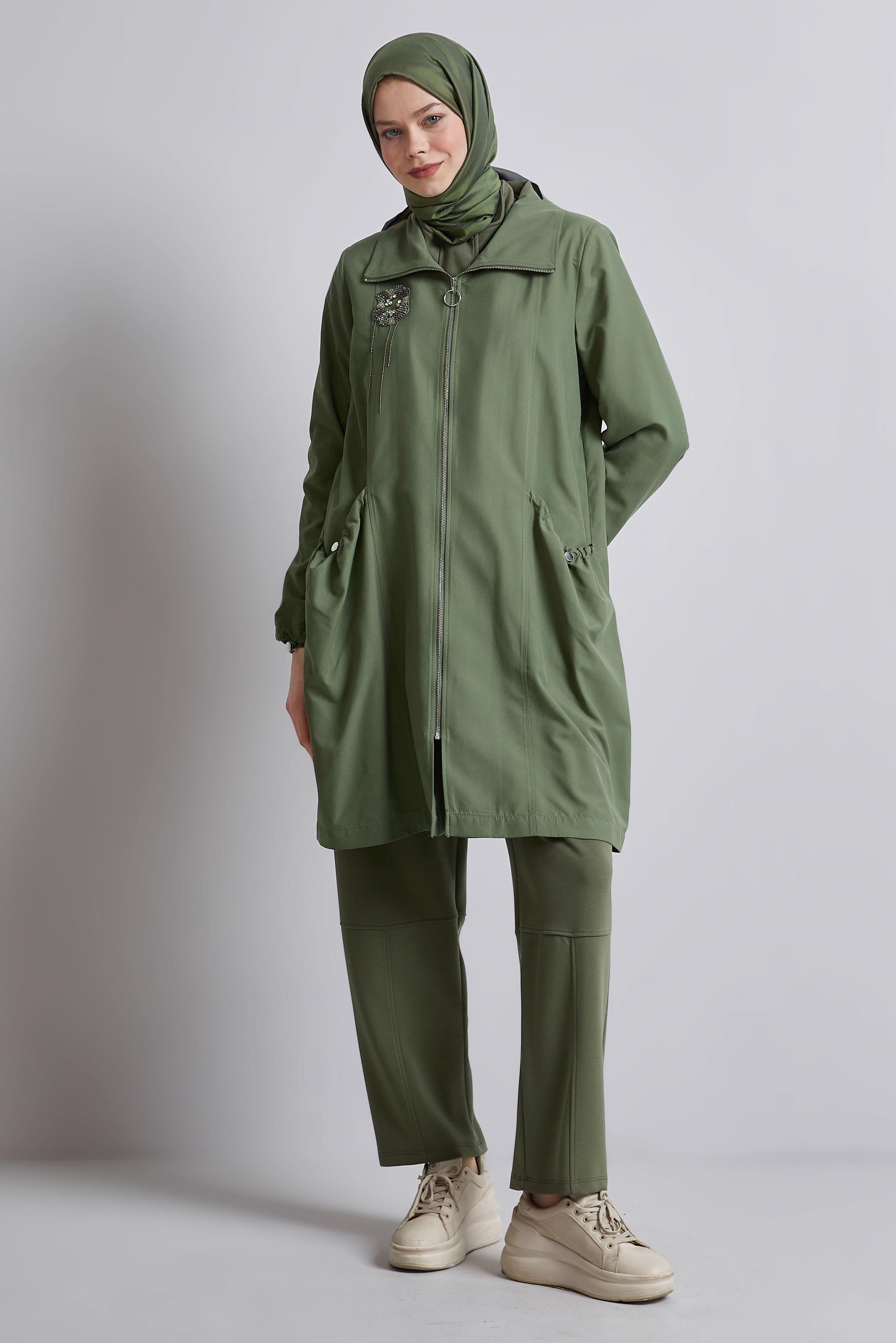 Vêtements hijab KAKI VESTE ZIPPÉE 45396 