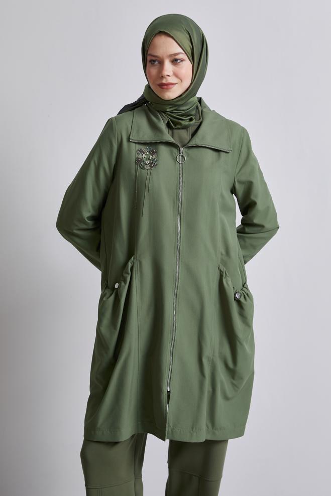 Hijab clothing KHAKI ZIPPERED JACKET 45396  - ALVİNA
