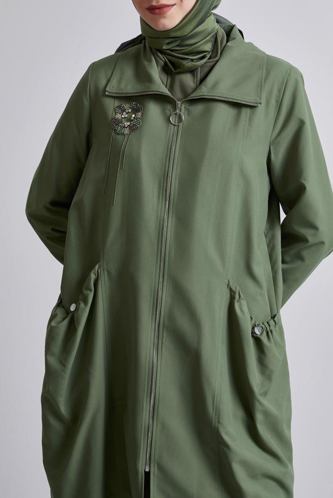 Hijab clothing KHAKI ZIPPERED JACKET 45396  - ALVİNA