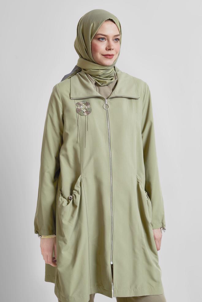 Hijab clothing BEIGE ZIPPERED JACKET 45396  - ALVİNA
