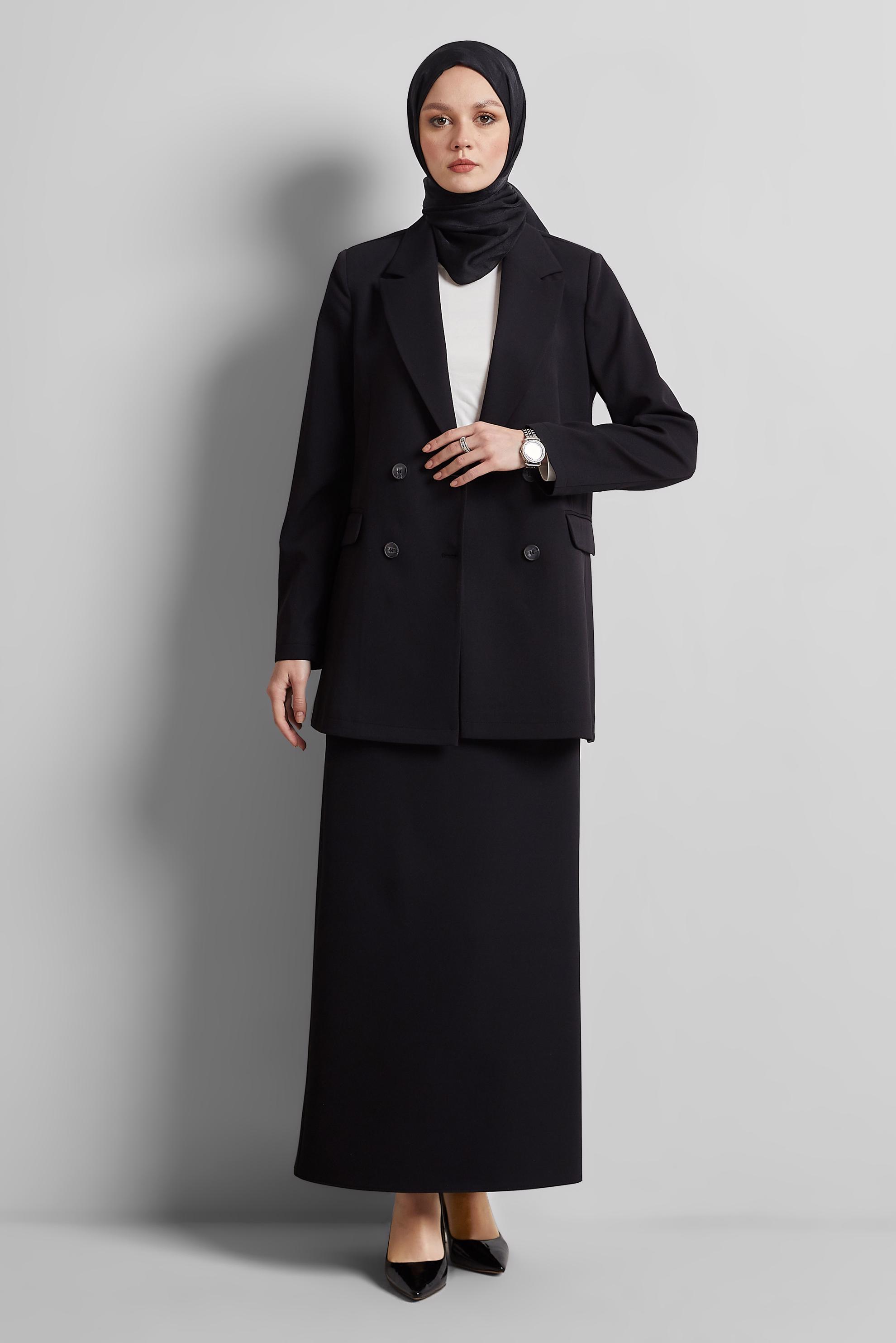 Tesettür giyim SİYAH KRUVAZE YAKA BLAZER CEKET 45436
