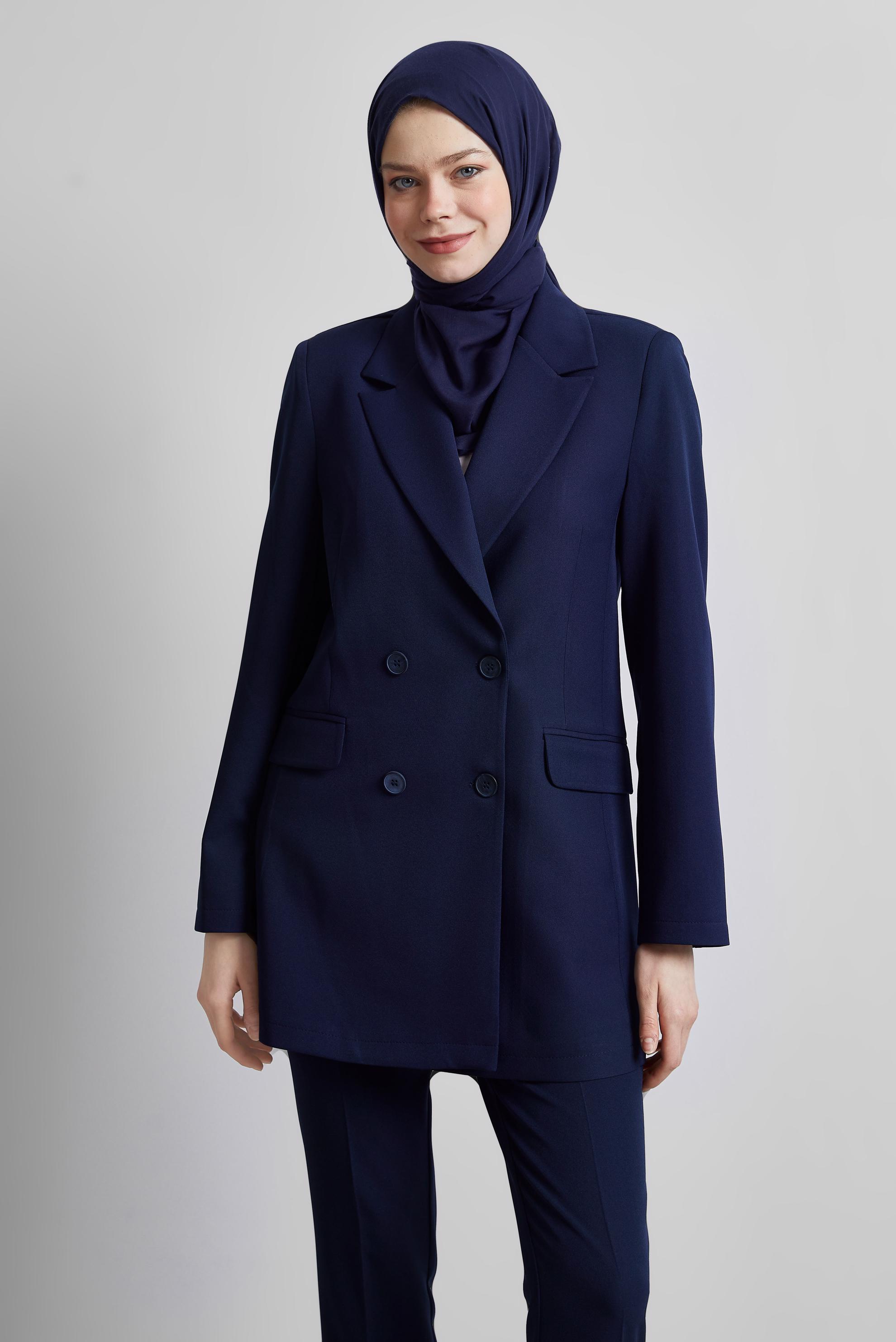 Tesettür giyim LACİVERT KRUVAZE YAKA BLAZER CEKET 45436