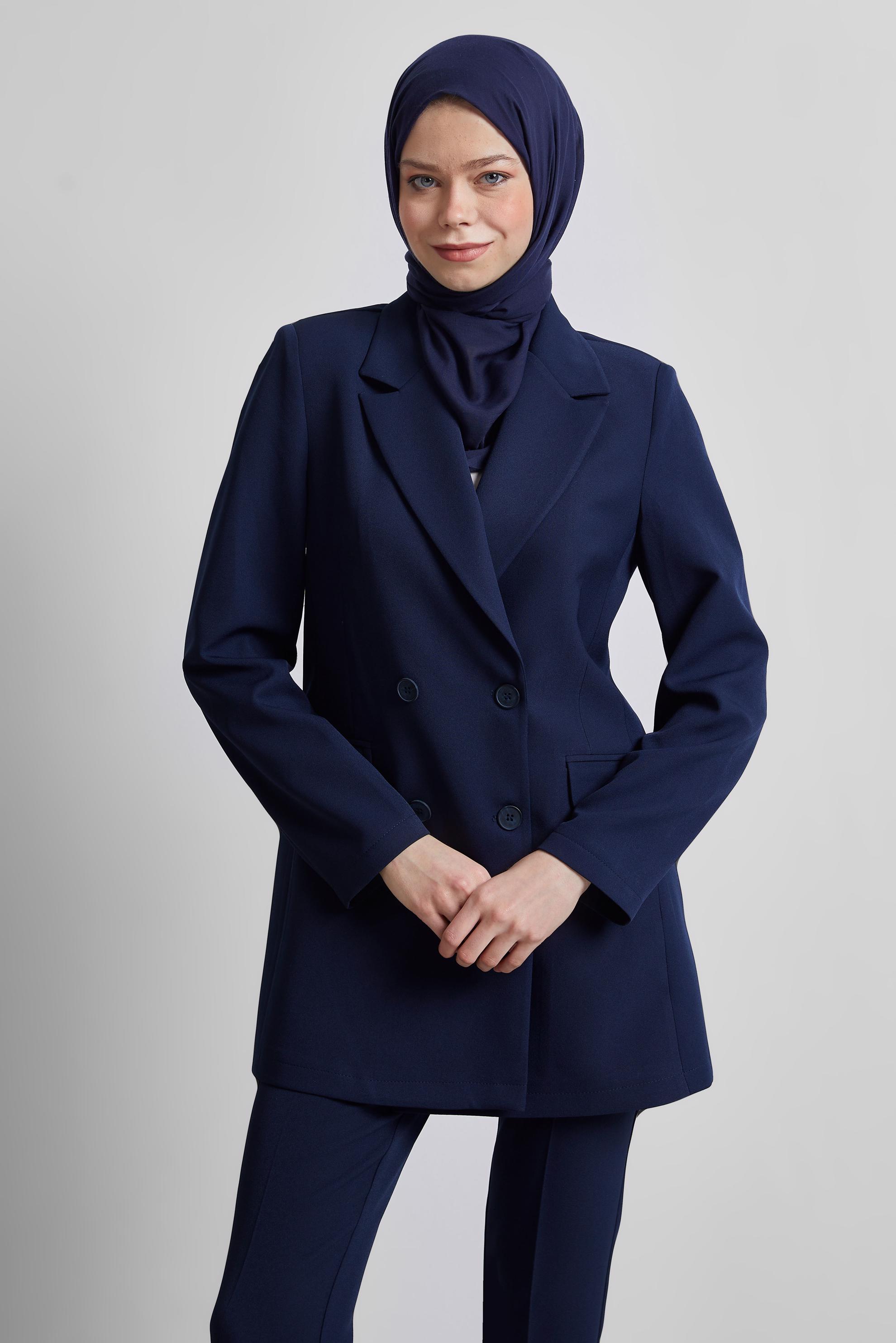Tesettür giyim LACİVERT KRUVAZE YAKA BLAZER CEKET 45436
