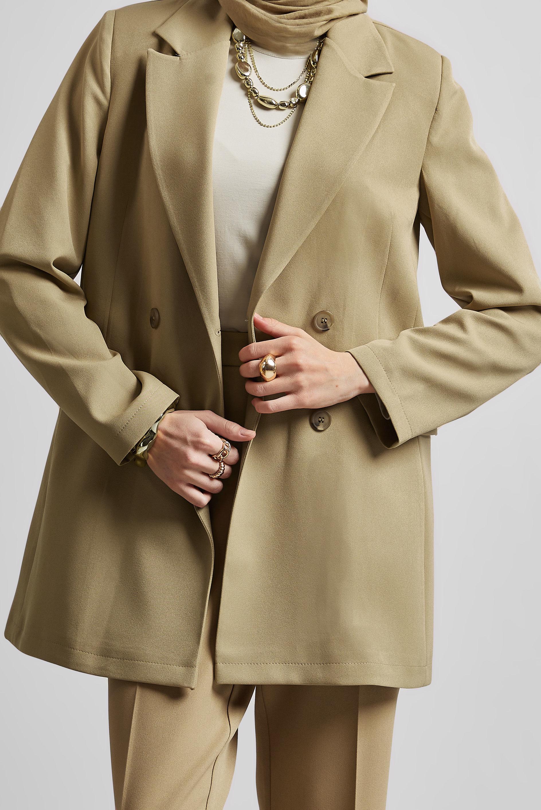 Tesettür giyim KUM KRUVAZE YAKA BLAZER CEKET 45436