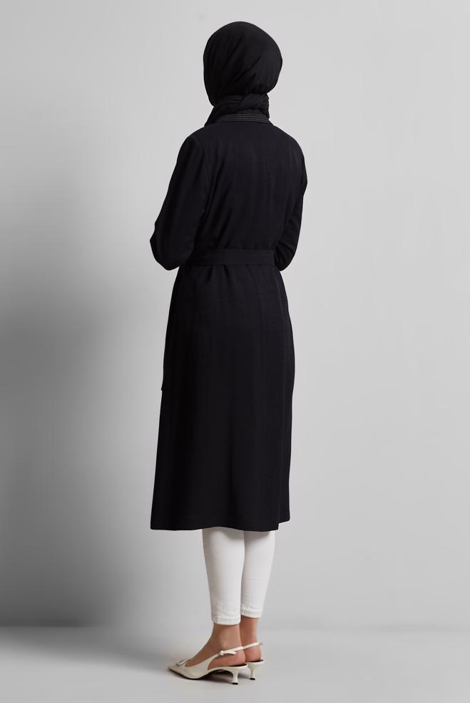Vêtements hijab NOIR VESTE CEINTURÉE 45443 - ALVİNA