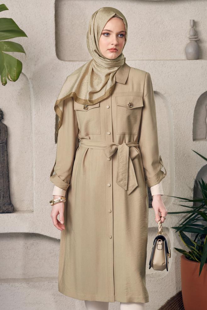Hijab clothing BROWN BELTED JACKET 45443 - ALVİNA