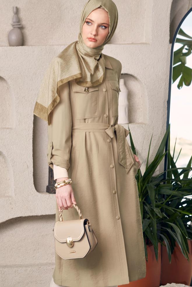 Hijab clothing BROWN BELTED JACKET 45443 - ALVİNA