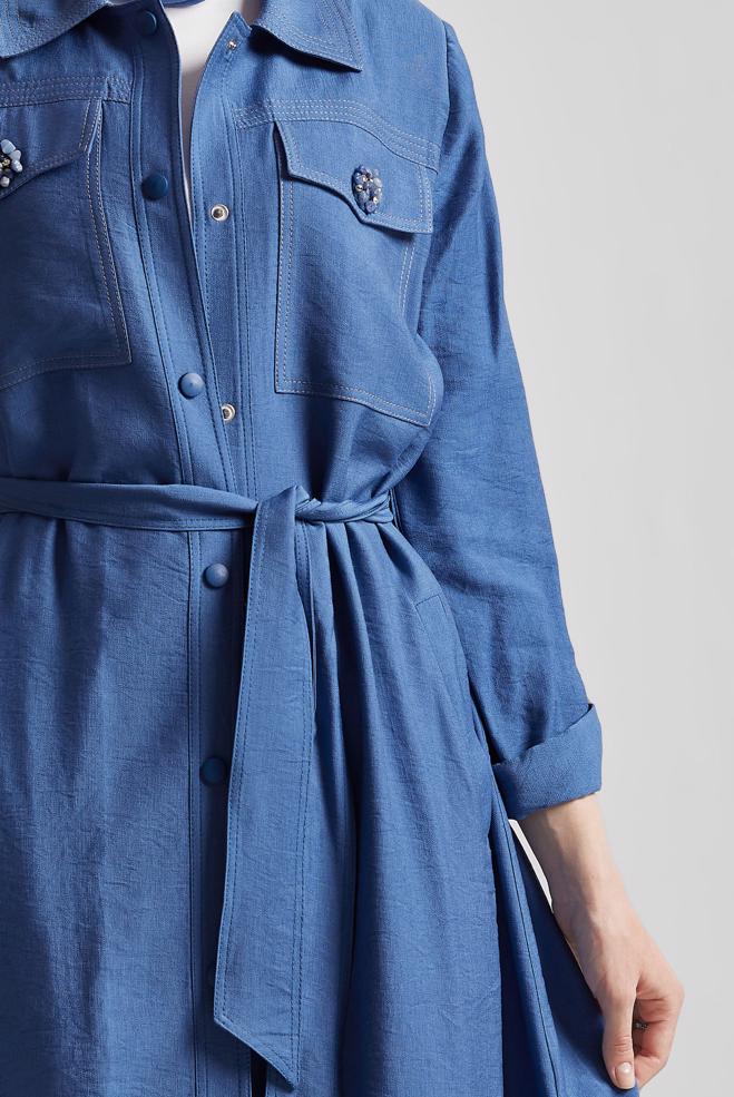 Hijab clothing NAVY BLUE BELTED JACKET 45443 - ALVİNA