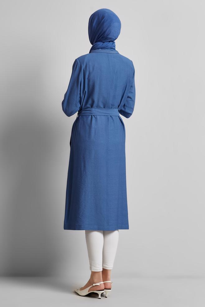 Hijab clothing NAVY BLUE BELTED JACKET 45443 - ALVİNA