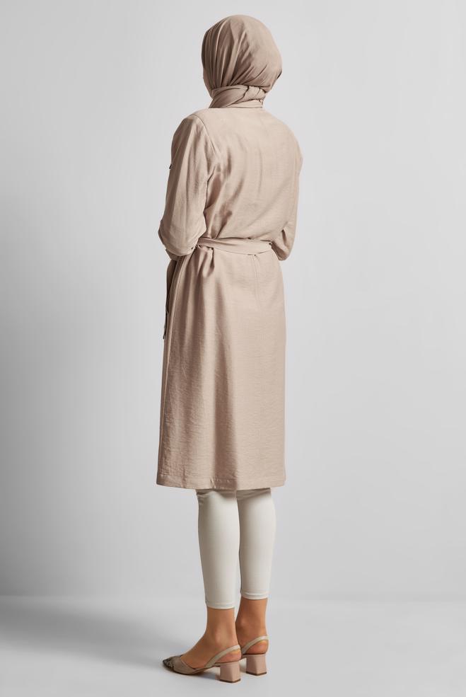 Hijab clothing SAND BELTED JACKET 45443 - ALVİNA