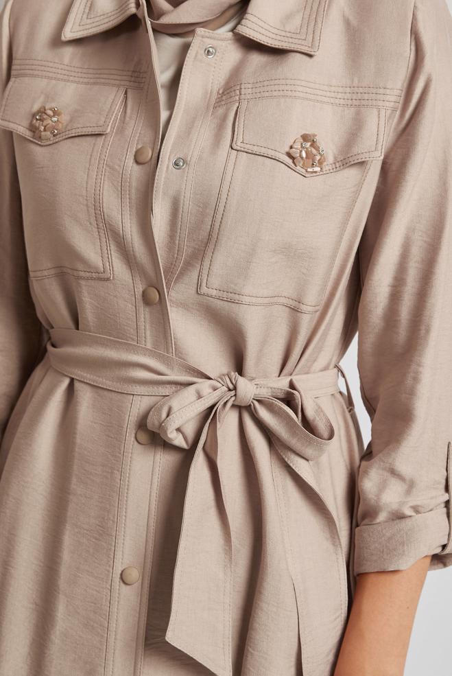 Hijab clothing SAND BELTED JACKET 45443 - ALVİNA