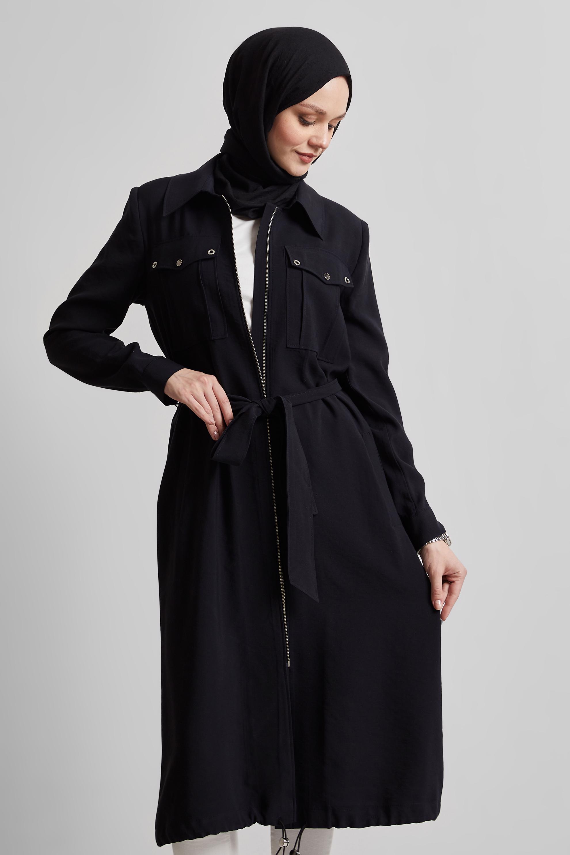 Vêtements hijab NOIR VESTE CEINTURÉE 45444