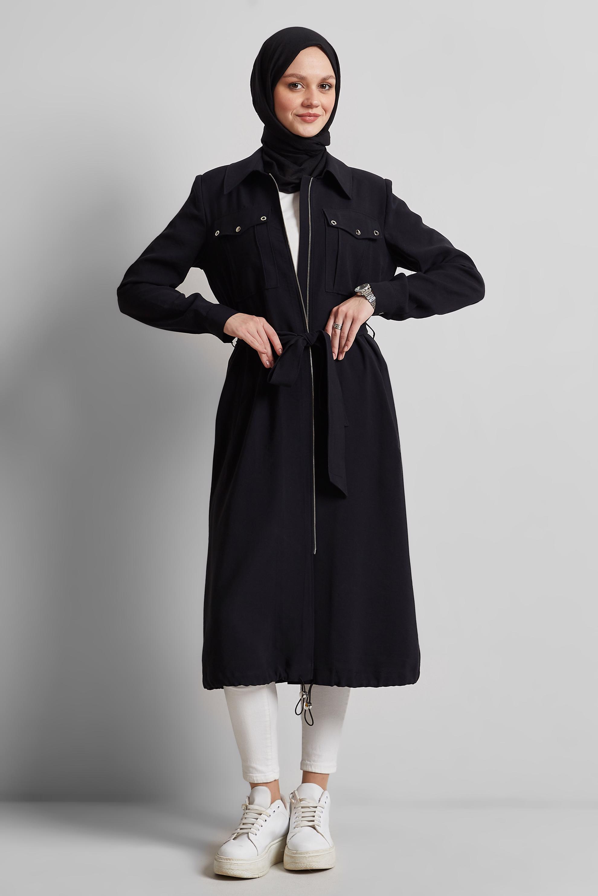 Vêtements hijab NOIR VESTE CEINTURÉE 45444
