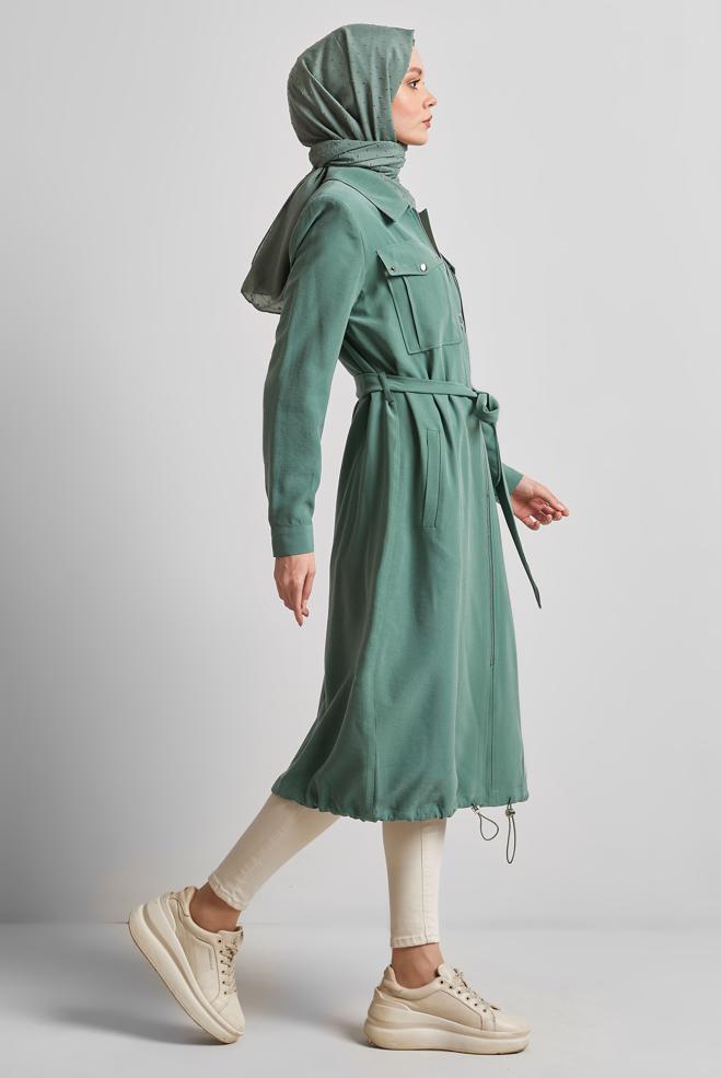Hijab clothing GREEN BELTED JACKET 45444 - ALVİNA