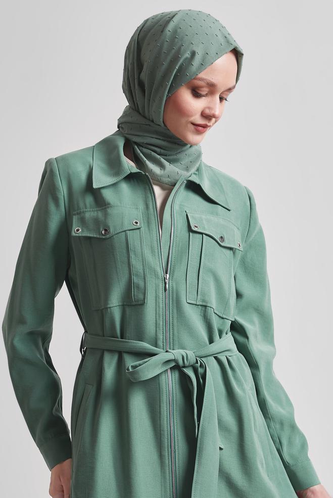 Hijab clothing GREEN BELTED JACKET 45444 - ALVİNA