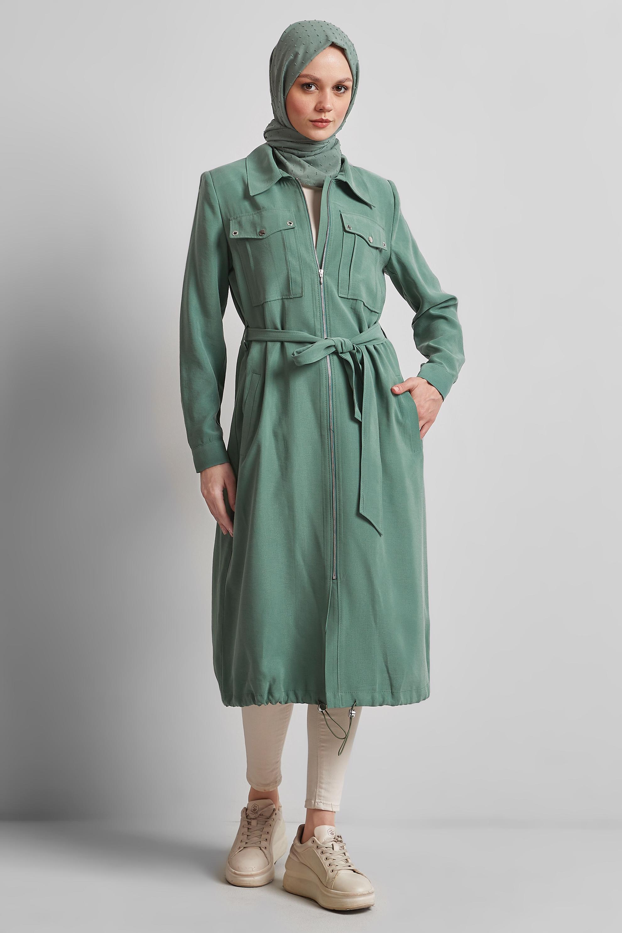 Vêtements hijab VERT VESTE CEINTURÉE 45444