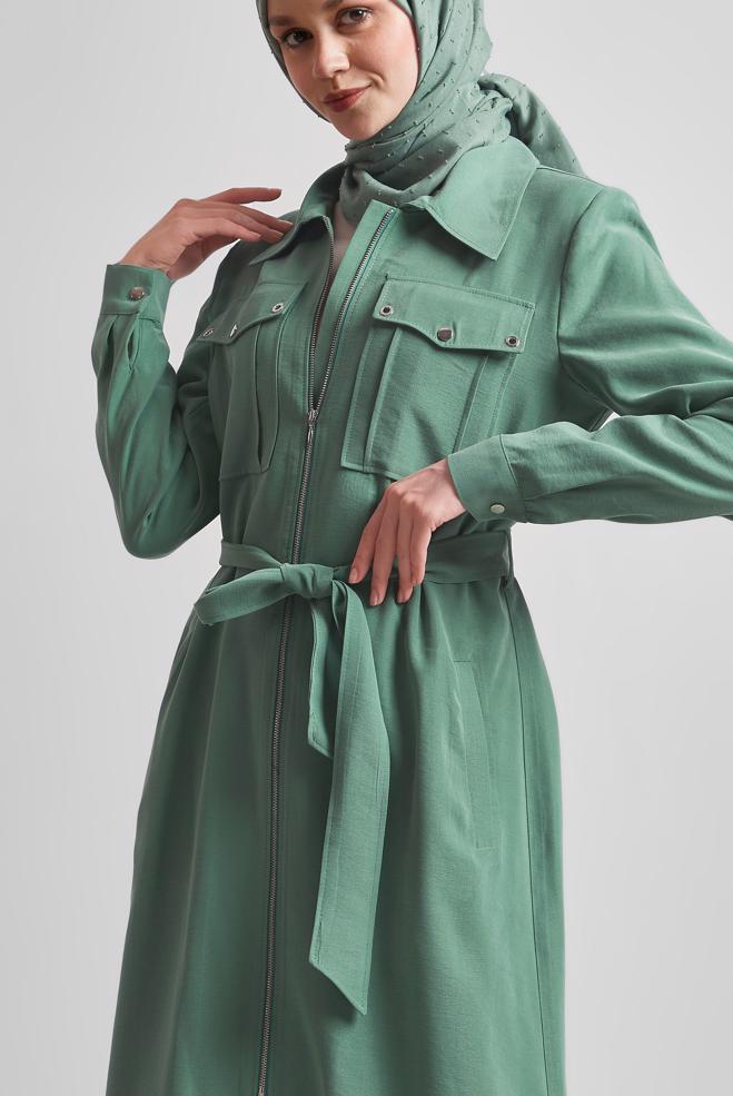 Hijab clothing GREEN BELTED JACKET 45444 - ALVİNA