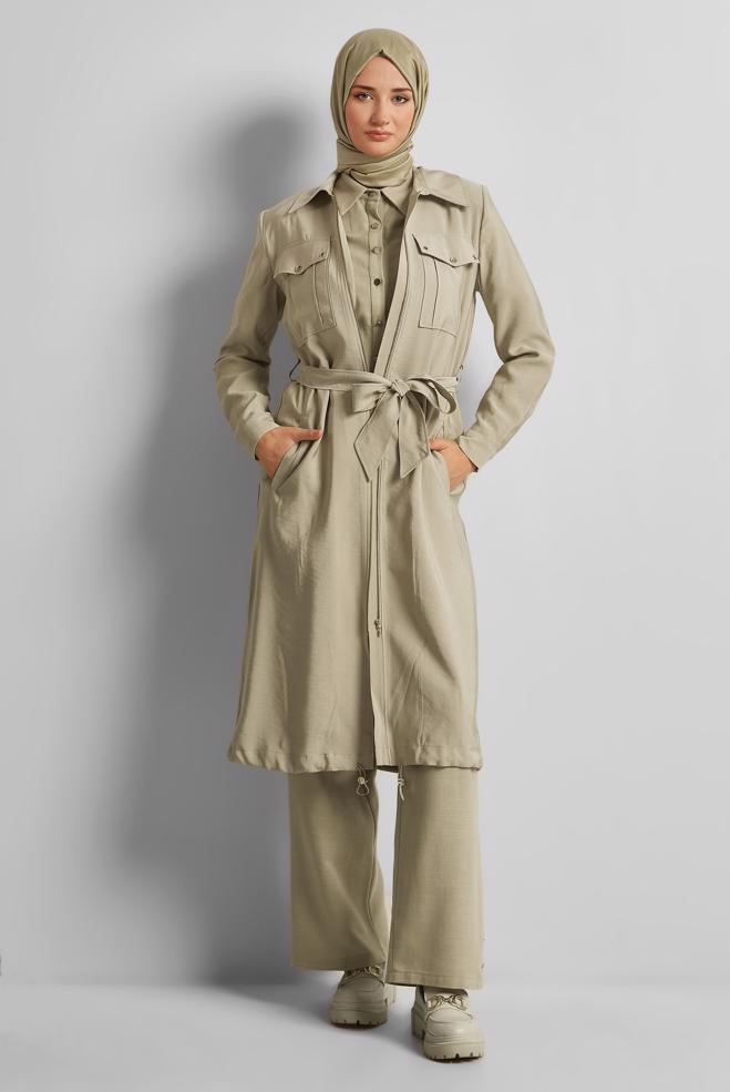 Hijab clothing BEIGE BELTED JACKET 45444 - ALVİNA