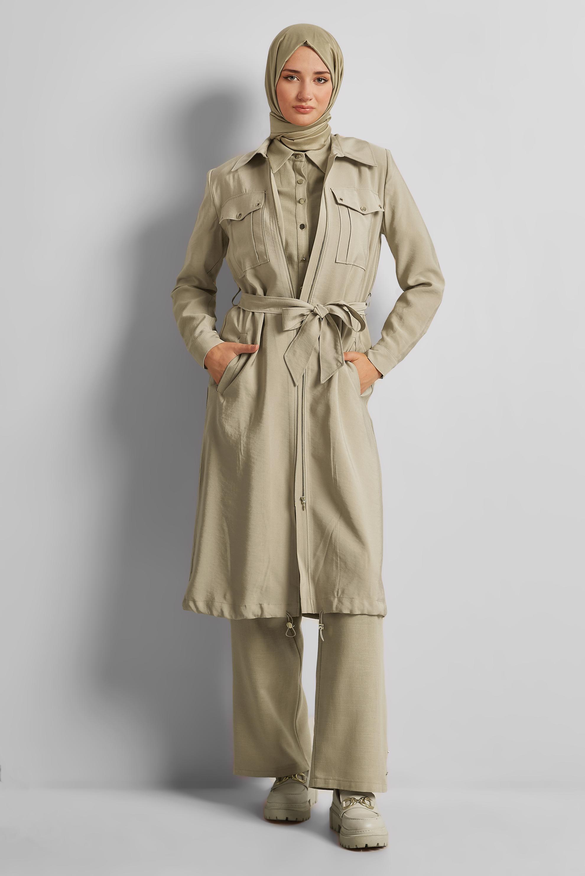 Vêtements hijab BEIGE VESTE CEINTURÉE 45444