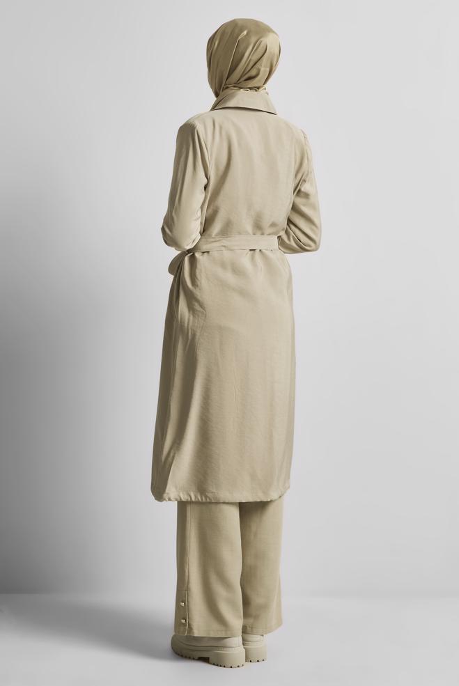 Hijab clothing BEIGE BELTED JACKET 45444 - ALVİNA