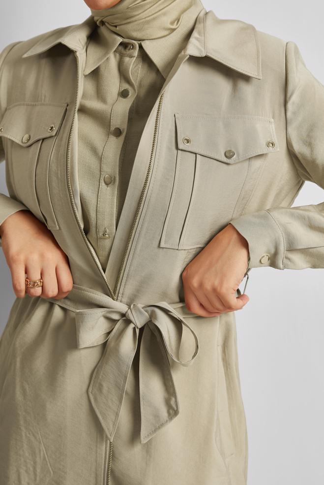 Hijab clothing BEIGE BELTED JACKET 45444 - ALVİNA