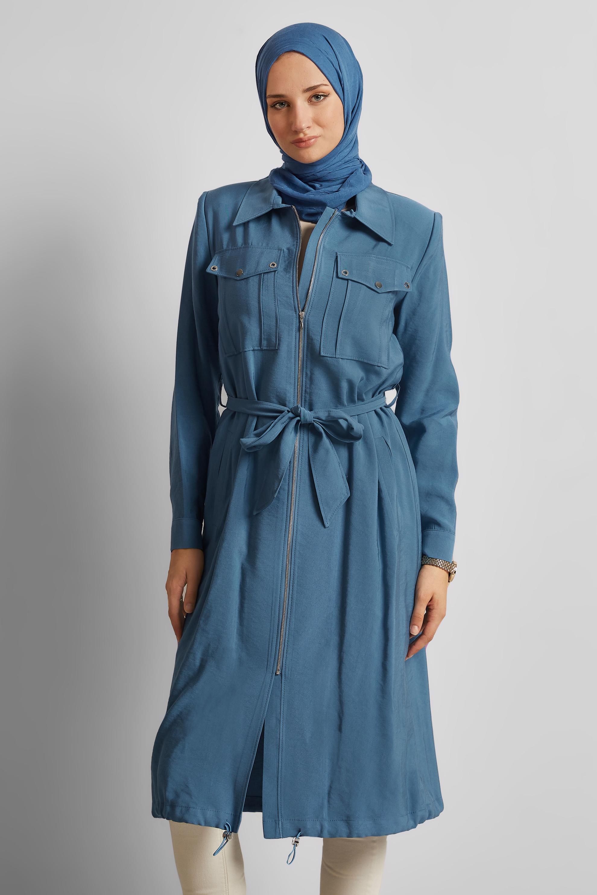 Vêtements hijab BLEU MARINE VESTE CEINTURÉE 45444