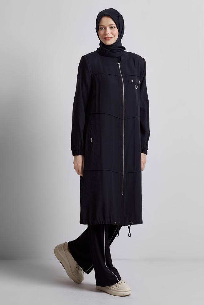 Hijab clothing BLACK ZIPPERED JACKET 45445 - ALVİNA