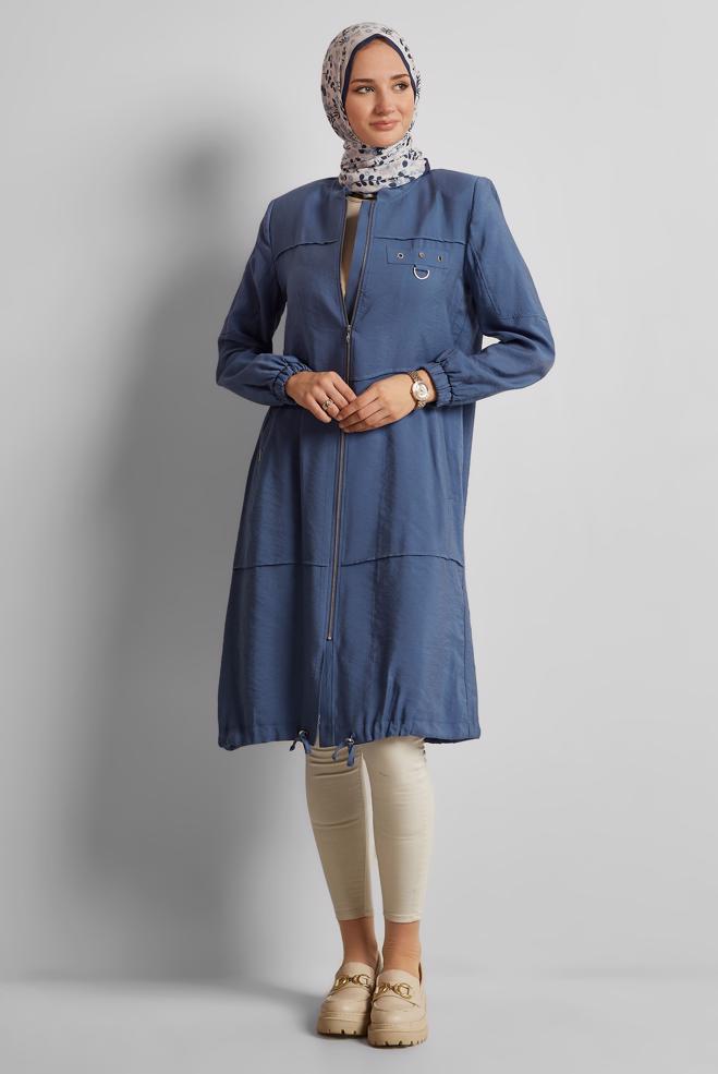 Hijab clothing NAVY BLUE ZIPPERED JACKET 45445 - ALVİNA