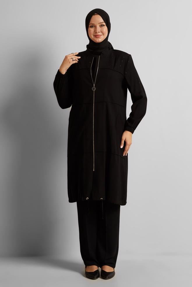 Vêtements hijab NOIR VESTE AVEC BIJOU 45446 - ALVİNA