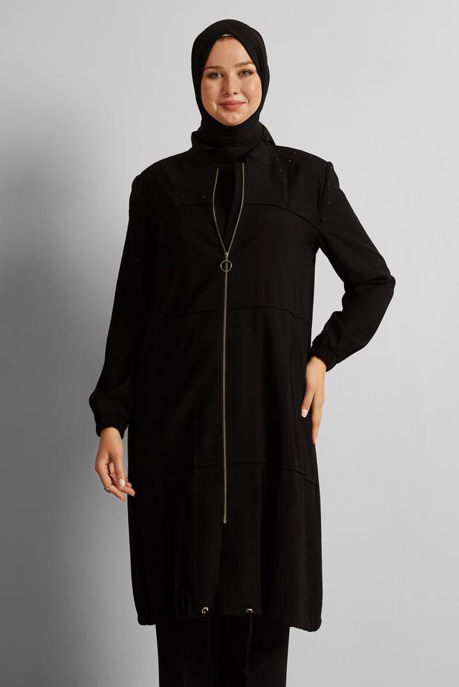 Vêtements hijab NOIR VESTE AVEC BIJOU 45446 - ALVİNA