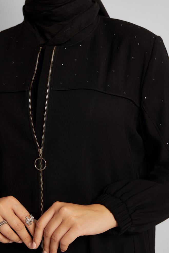 Vêtements hijab NOIR VESTE AVEC BIJOU 45446 - ALVİNA