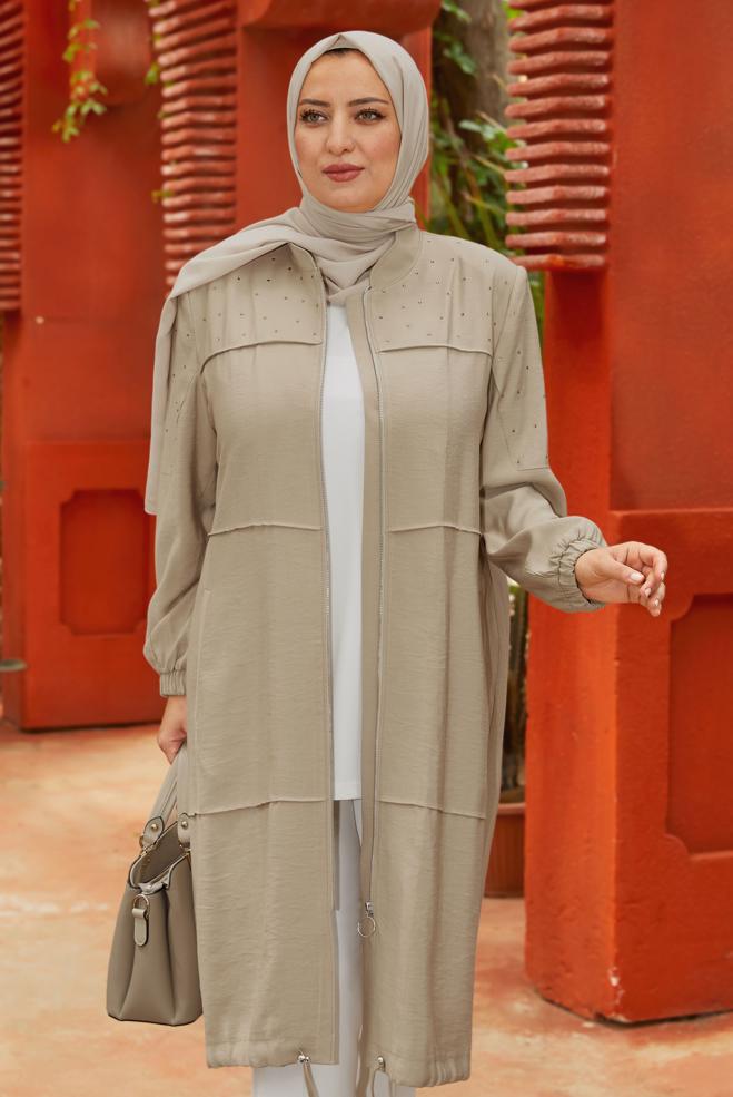 Vêtements hijab SABLE VESTE AVEC BIJOU 45446 - ALVİNA